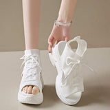 Cutout Mesh Wedge Sandals - Trendsi - Flyclothing LLC