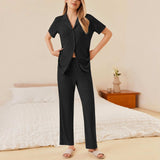 Button Down Long Sleeve Top and Pants Lounge Set - Trendsi - Flyclothing LLC