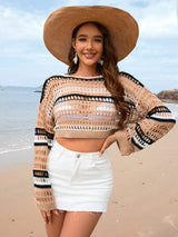 Openwork Boat Neck Dropped Shoulder Cover-Up - Trendsi - Flyclothing LLC