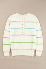 Contrast Striped Half Button Round Neck Sweater - Trendsi - Flyclothing LLC