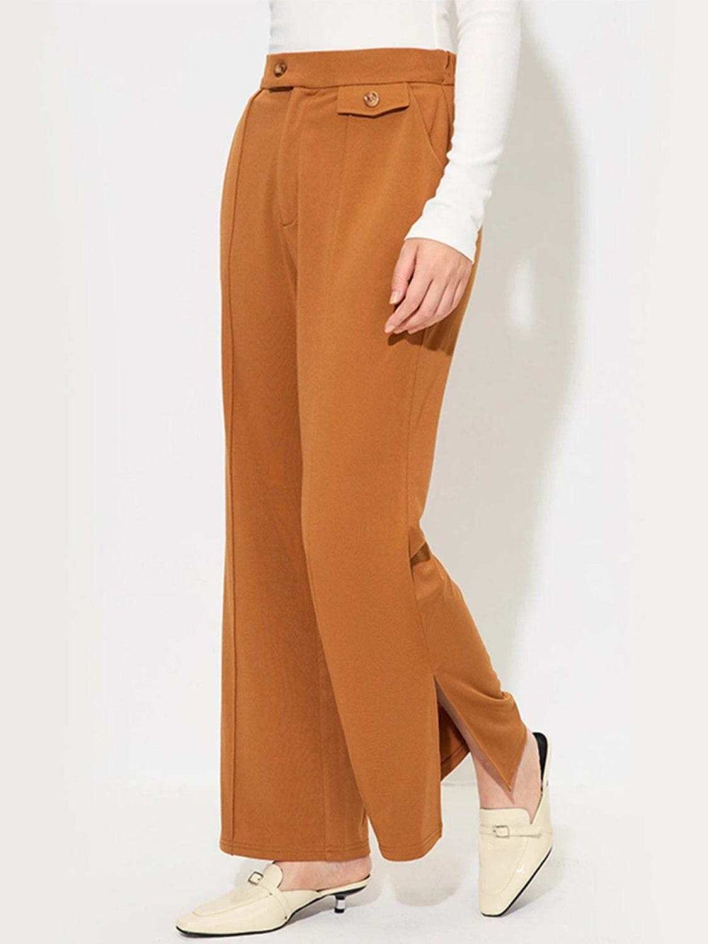 Slit Wide Leg Pants with Pockets - Trendsi - Flyclothing LLC