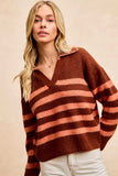 BiBi Striped Sweater Top with Collar Stitched Details - Trendsi - Flyclothing LLC