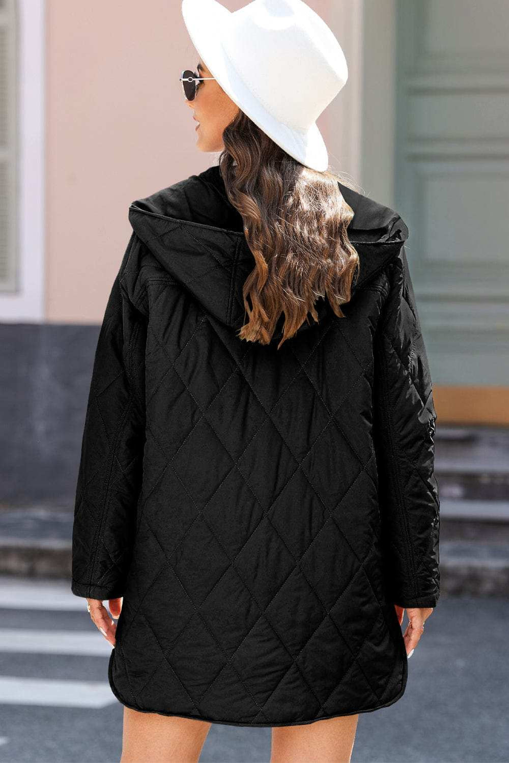 Snap Down Long Sleeve Quilted Winter Coat - Trendsi - Flyclothing LLC