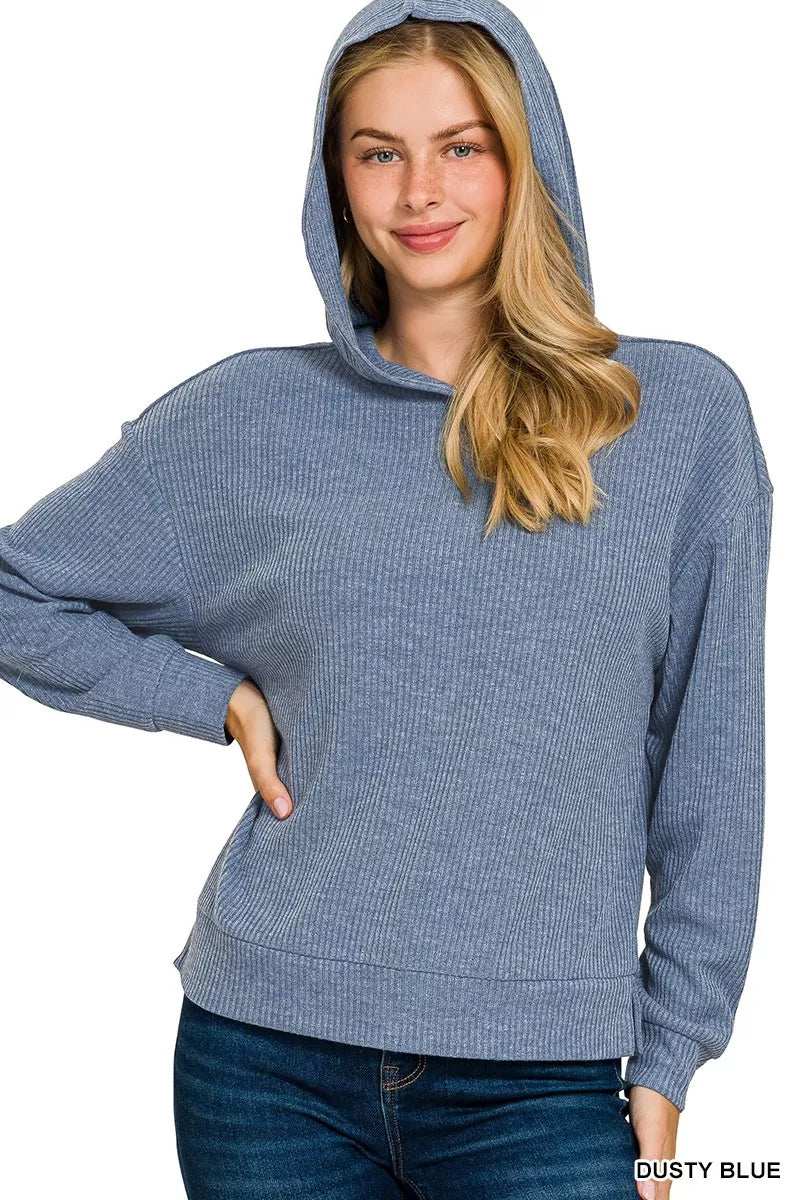 Zenana Ribbed Long Sleeve Hoodie - Trendsi - Flyclothing LLC