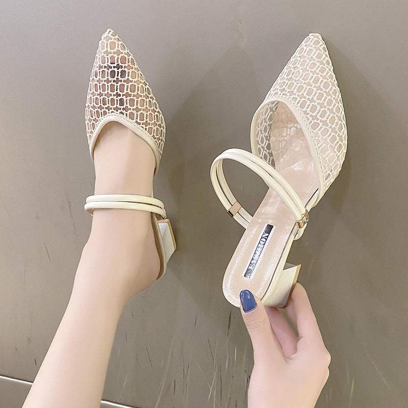 Point Toe Block Heel Sandals - Trendsi - Flyclothing LLC