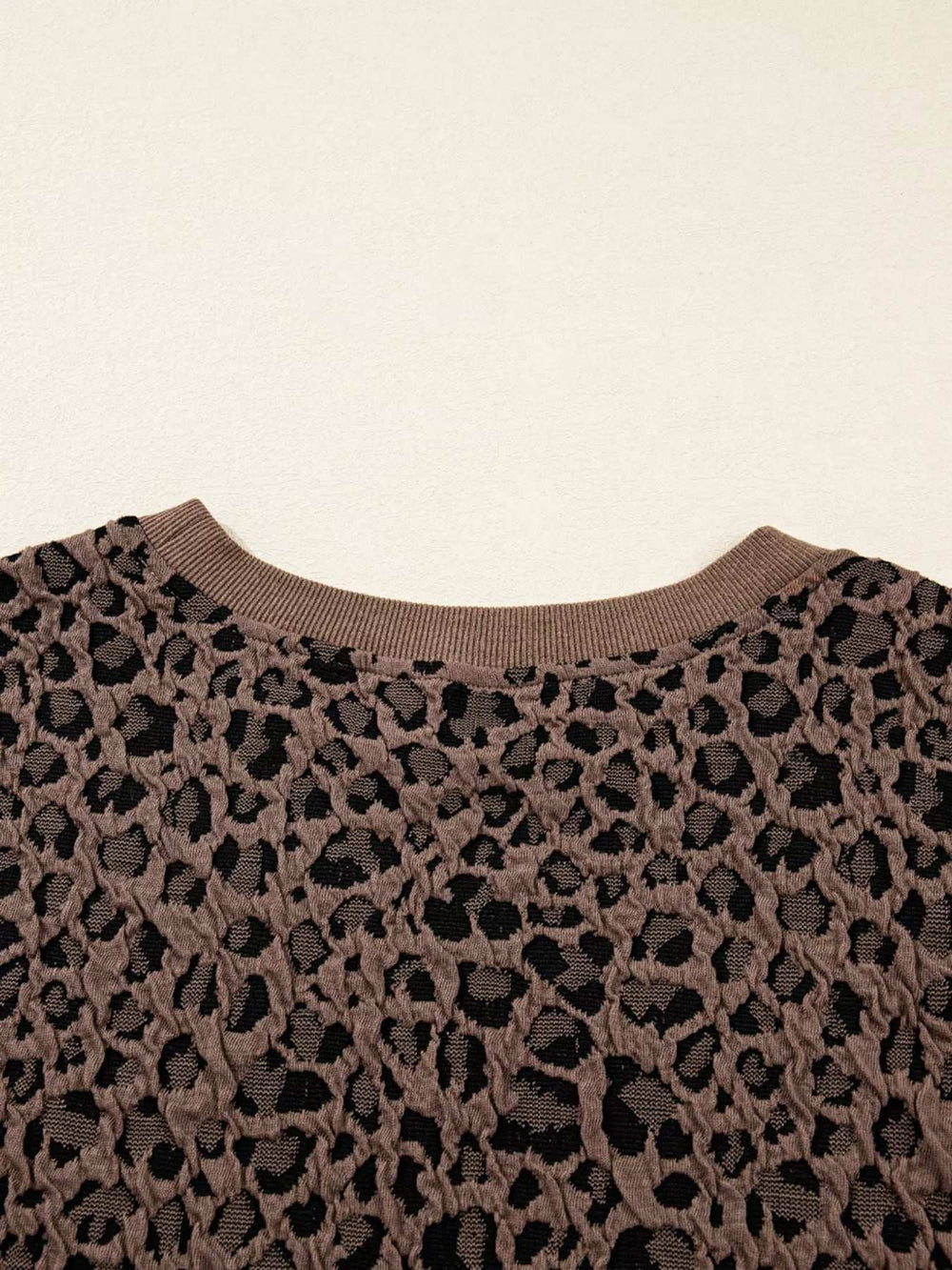 Ribbed Trim Leopard Print Long Sleeve Top - Trendsi - Flyclothing LLC