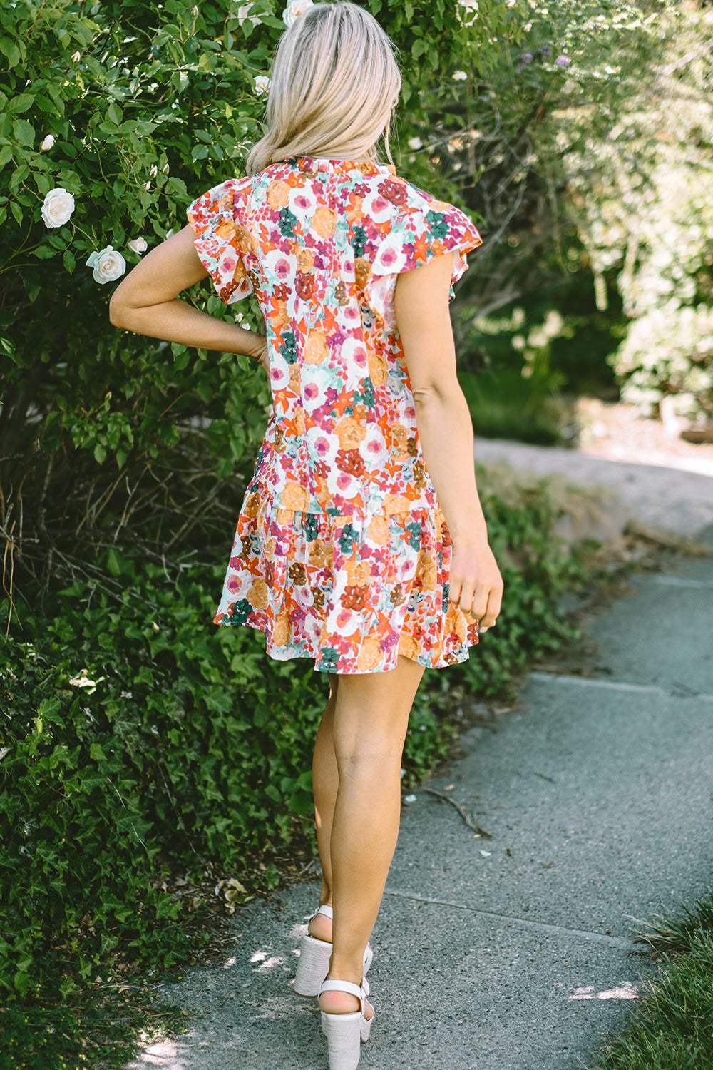 Ruffled Printed Cap Sleeve Mini Dress - Trendsi - Flyclothing LLC