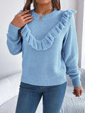 Ruffled Round Neck Long Sleeve Sweater - Trendsi - Flyclothing LLC