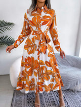 Tied Button Up Long Sleeve Dress - Trendsi - Flyclothing LLC