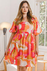 ODDI Full Size Printed Tied Back Short Sleeve Mini Dress - Trendsi - Flyclothing LLC