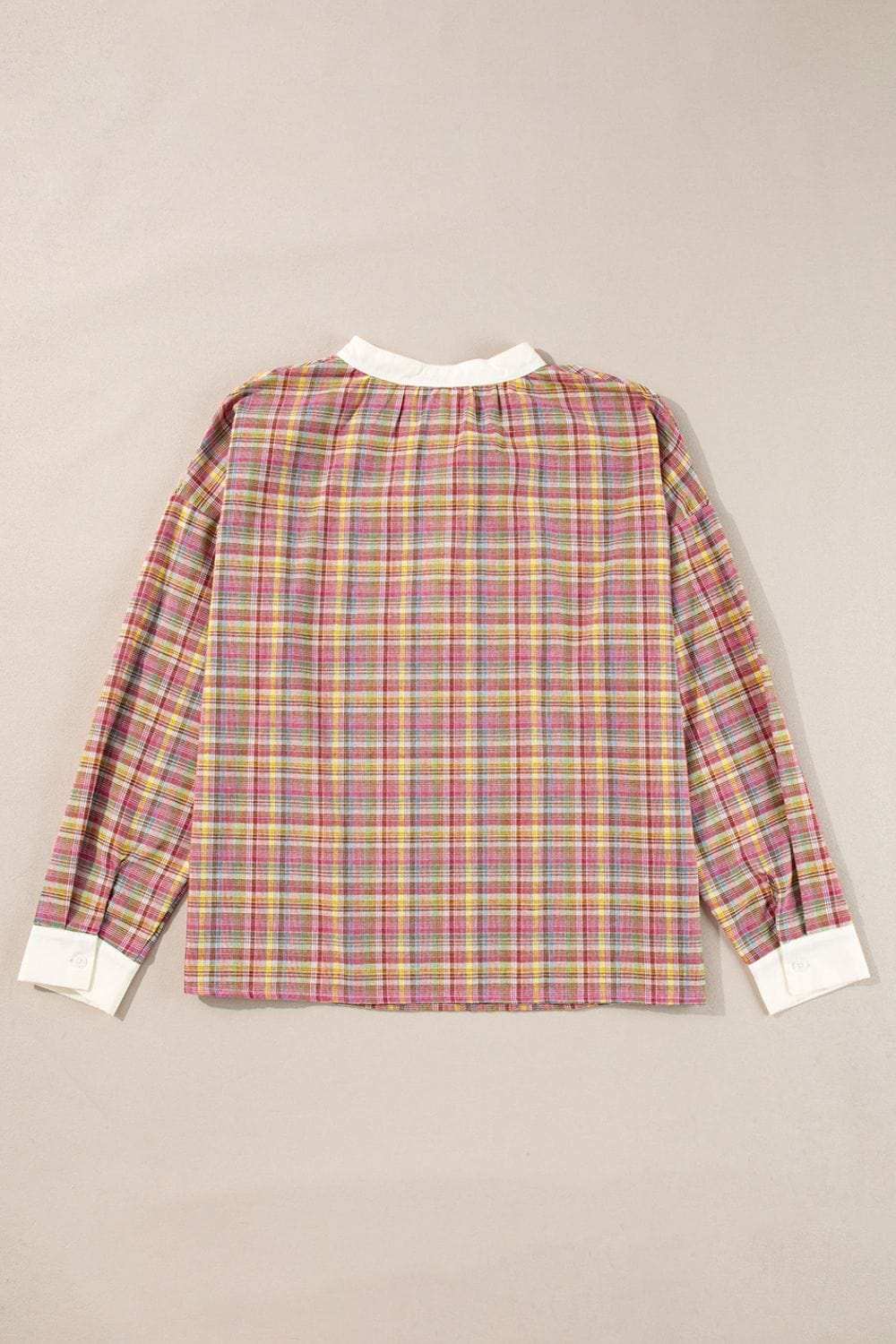 Mulit-Color Plaid Round Neck Long Sleeve Blouse - Trendsi - Flyclothing LLC