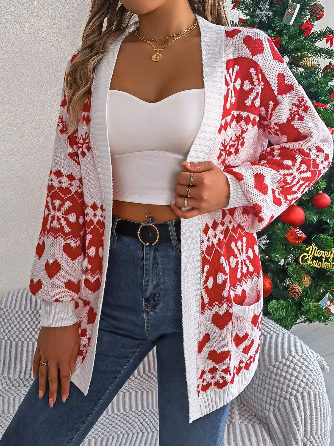 Pocketed Open Front Long Sleeve Cardigan - Trendsi - Flyclothing LLC