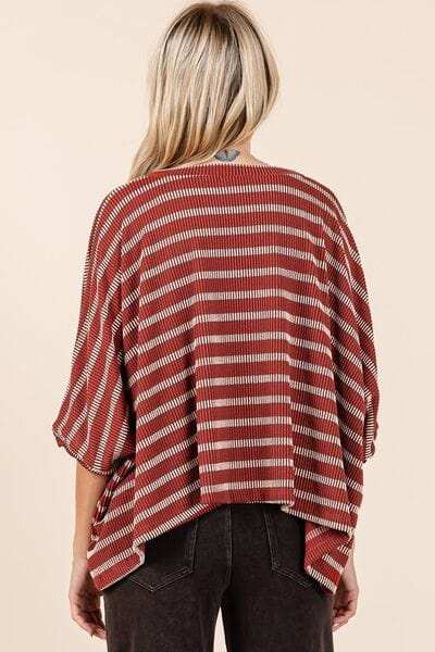 Mittoshop Texture Striped Print Round Neck Dolman Sleeve Top - Trendsi - Flyclothing LLC