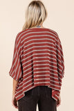 Mittoshop Texture Striped Print Round Neck Dolman Sleeve Top - Trendsi