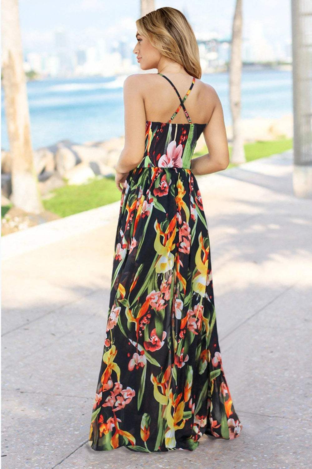 Crisscross Printed Surplice Cami Dress - Trendsi - Flyclothing LLC