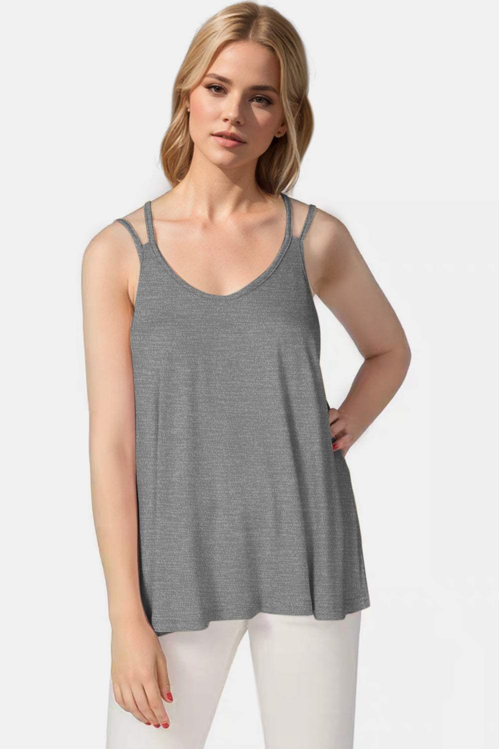 Basic Bae Bamboo Scoop Neck Double Spaghetti Straps Cami - Trendsi - Flyclothing LLC