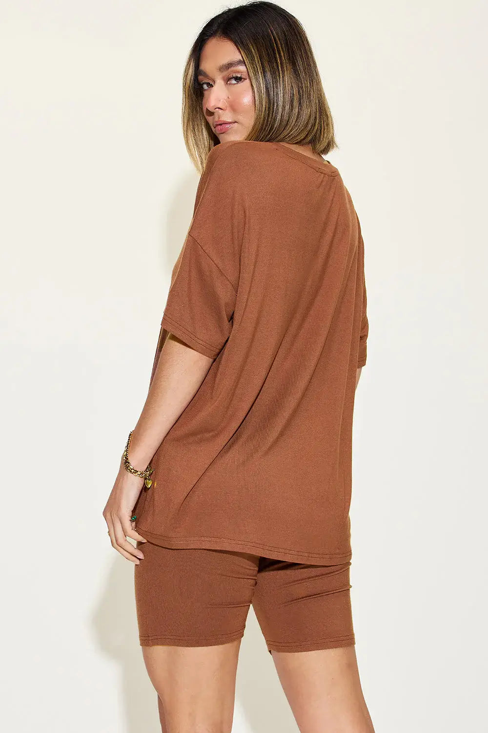 Basic Bae Full Size V-Neck Drop Shoulder T-Shirt and Shorts Set - ShopBasicbae - Flyclothing LLC