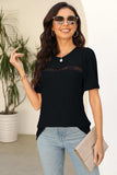 Eyelet Round Neck Short Sleeve T-Shirt - Trendsi - Flyclothing LLC