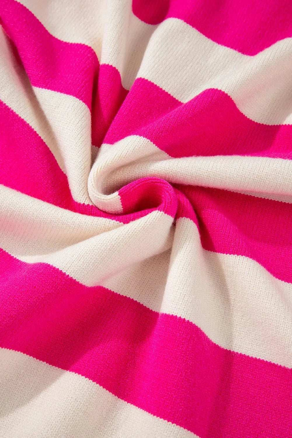 Contrast Stripes Johnny Collar Long Sleeve Sweater - Trendsi - Flyclothing LLC