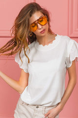 BiBi Scallop Edged Lace Trim Top - Trendsi - Flyclothing LLC