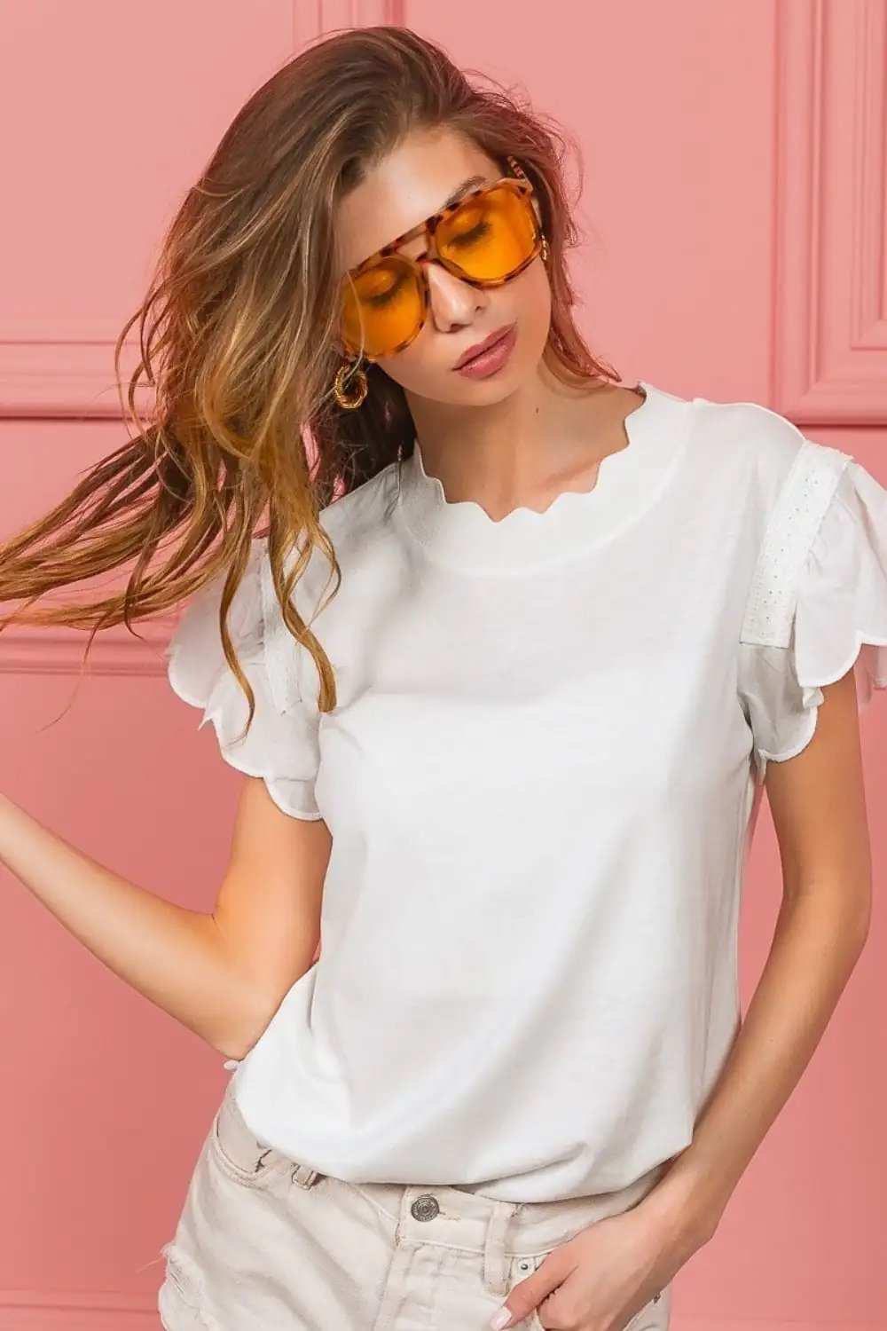 BiBi Scallop Edged Lace Trim Top - Trendsi - Flyclothing LLC