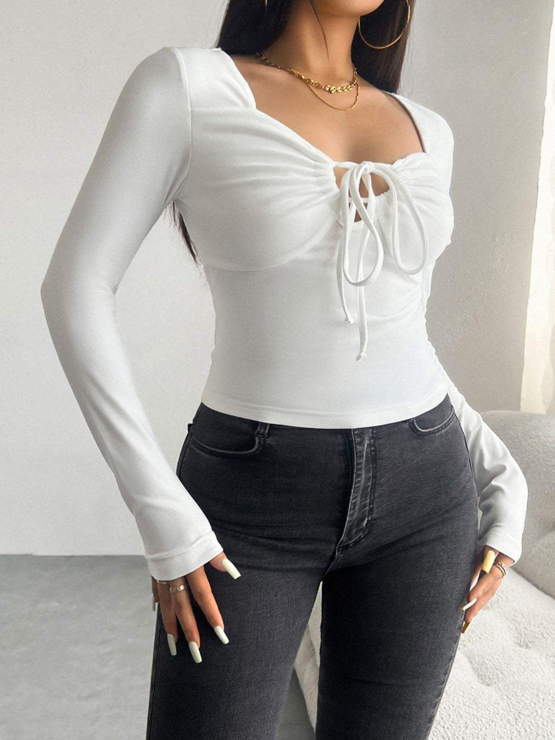 Devine Tied Long Sleeve T-Shirt - Trendsi - Flyclothing LLC