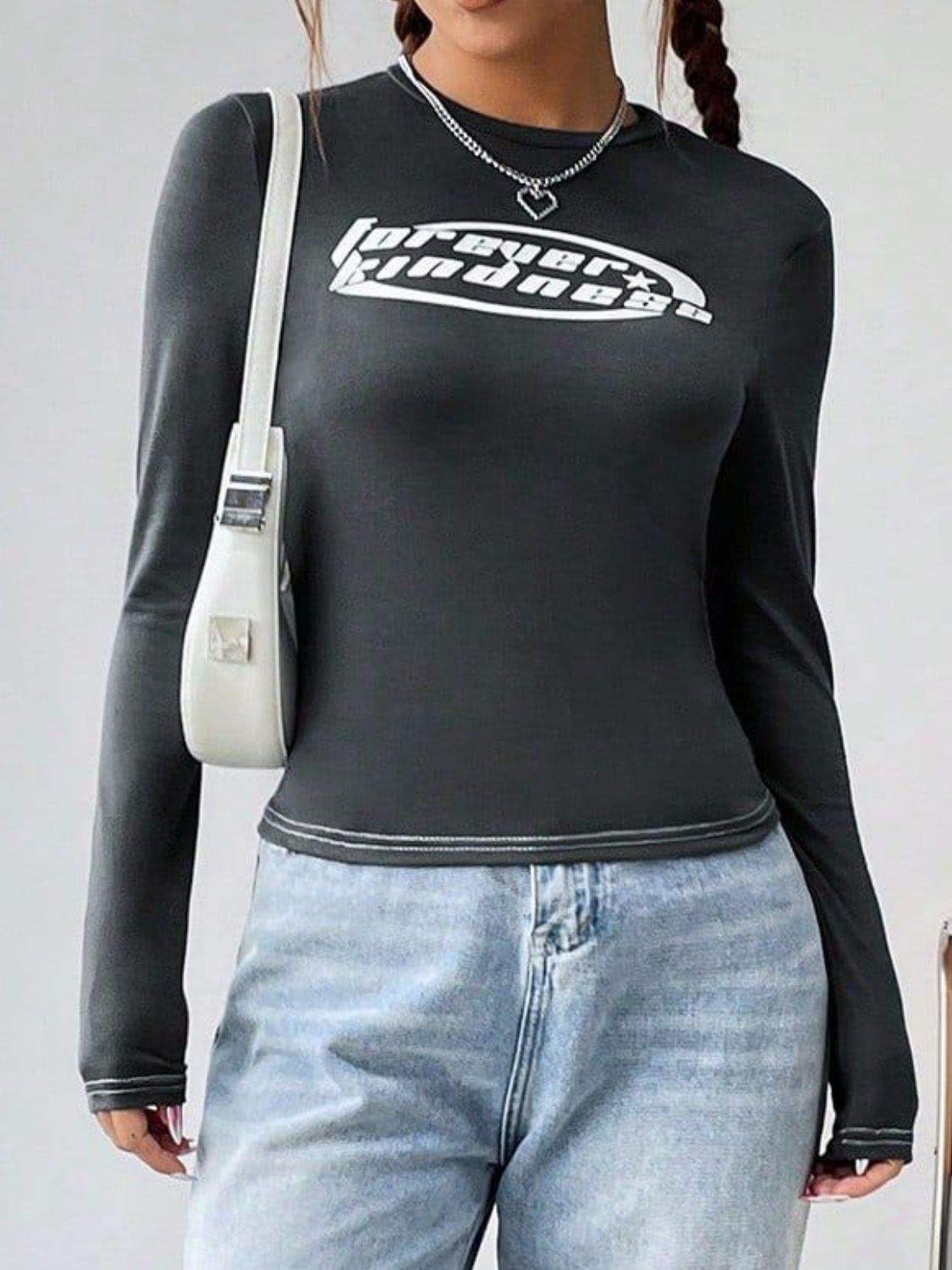 Letter Graphic Round Neck Long Sleeve T-Shirt - Trendsi - Flyclothing LLC