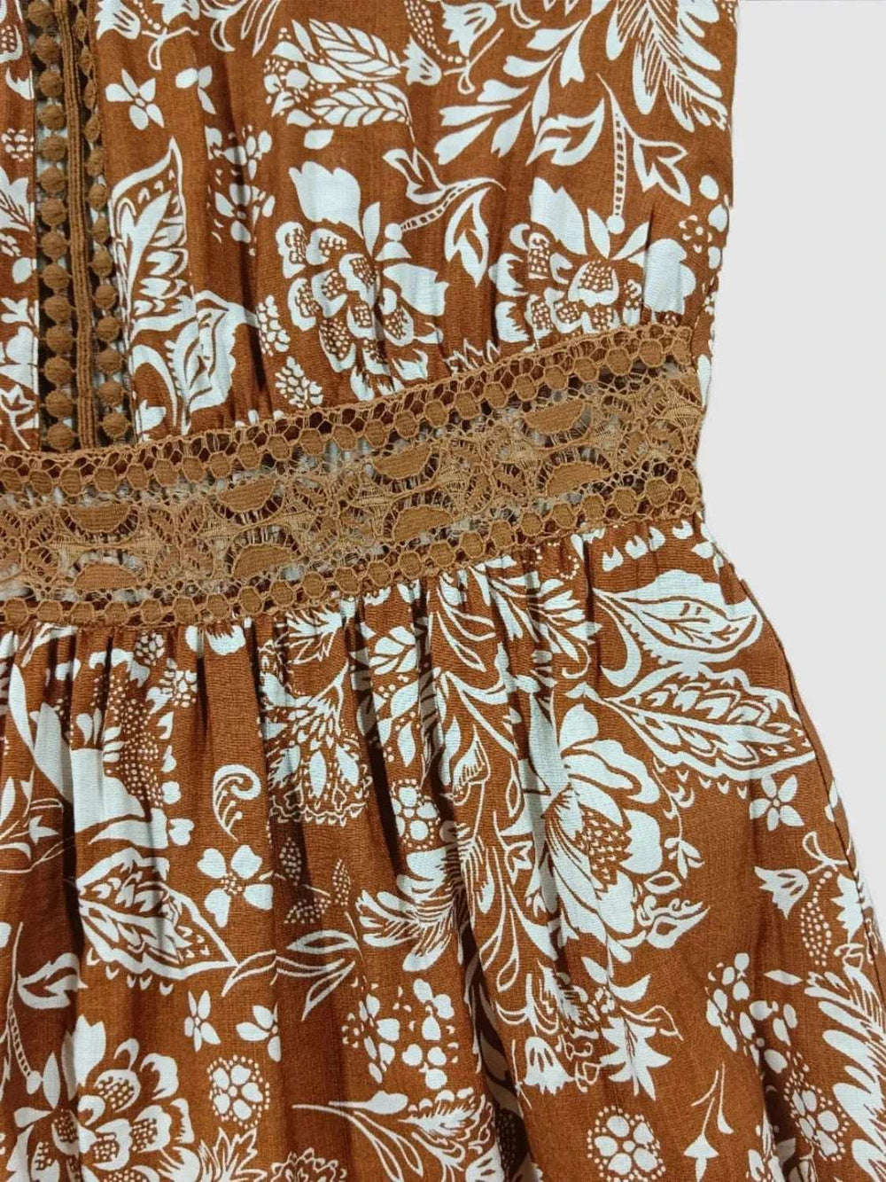 Lace Detail Printed Short Sleeve Midi Dress - Trendsi - Flyclothing LLC