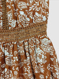 Lace Detail Printed Short Sleeve Midi Dress - Trendsi - Flyclothing LLC