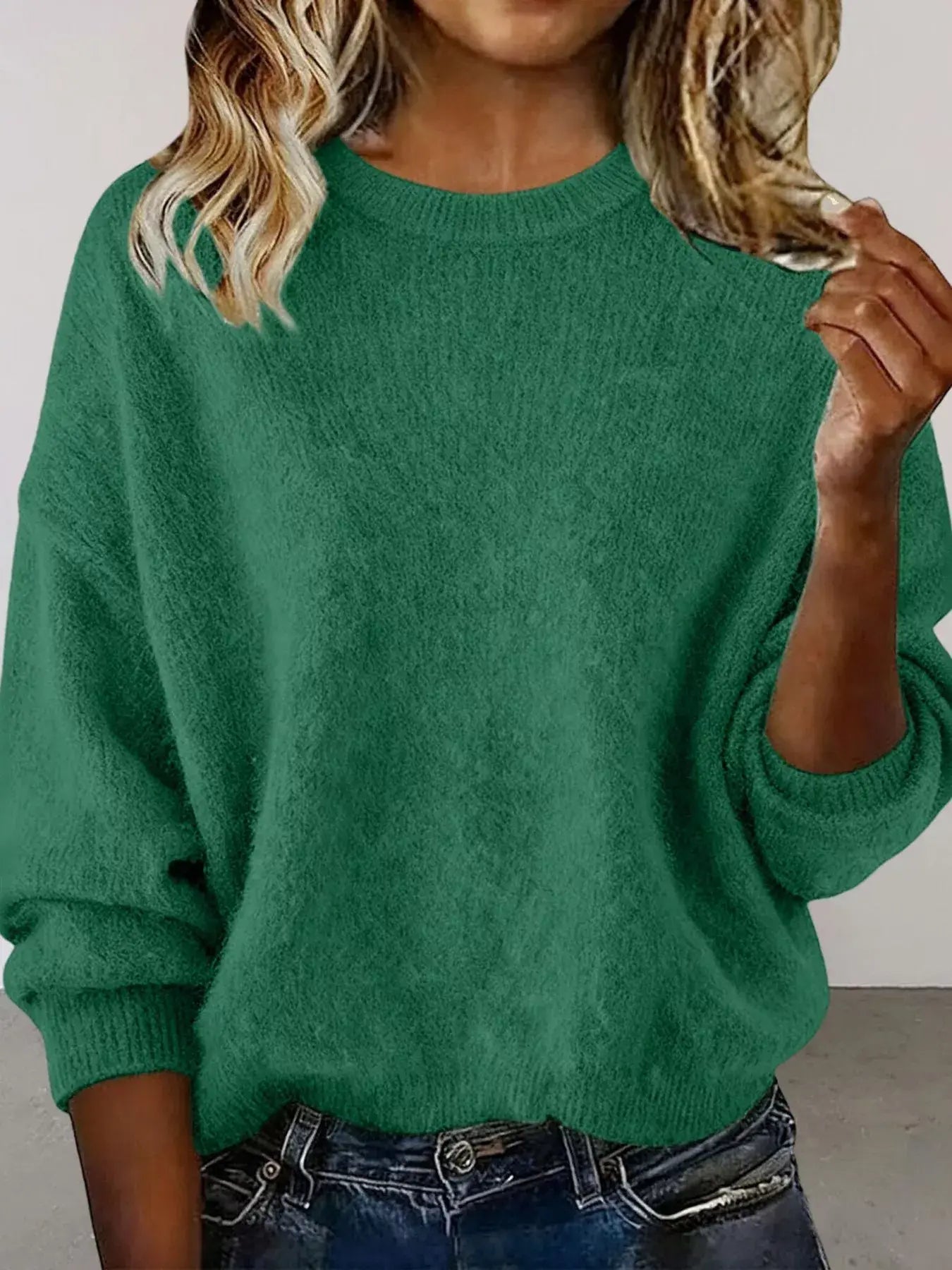 Full Size Round Neck Dropped Shoulder Sweater Plus Size - Trendsi - Flyclothing LLC