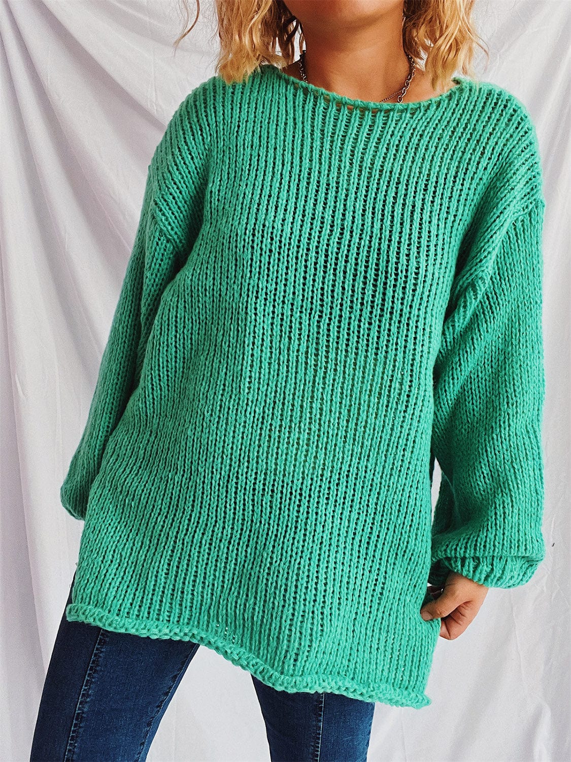 Boat Neck Dropped Shoulder Sweater - Trendsi