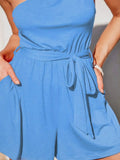 Single Shoulder Tie Waist Romper - Trendsi