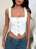 Smocked Square Neck Denim Top - Trendsi - Flyclothing LLC