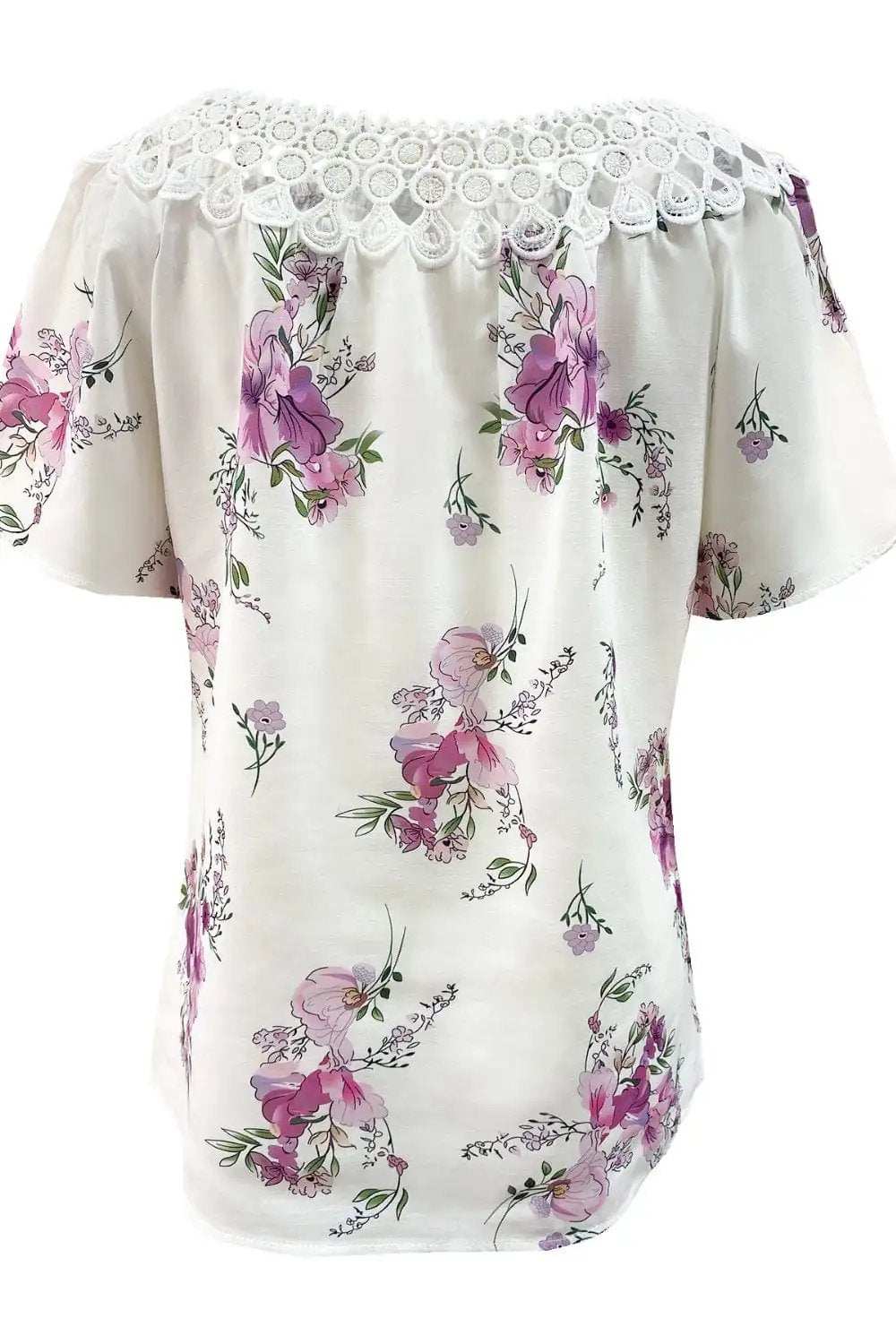 Full Size Printed Tie Neck Short Sleeve Blouse - Trendsi - Flyclothing LLC