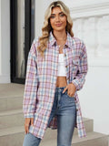 Plaid Collared Neck Long Sleeve Shirt - Trendsi - Flyclothing LLC