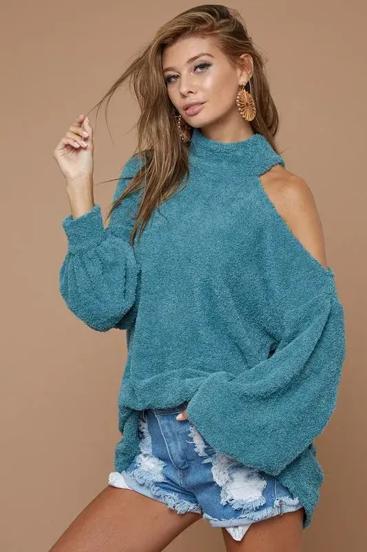 BiBi Belle Sweater Knit Open One Shoulder Turtle Neck - Trendsi - Flyclothing LLC