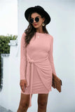 Tied Round Neck Long Sleeve Mini Dress - Trendsi - Flyclothing LLC