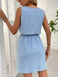 Eyelet Drawstring Round Neck Sleeveless Dress - Trendsi - Flyclothing LLC
