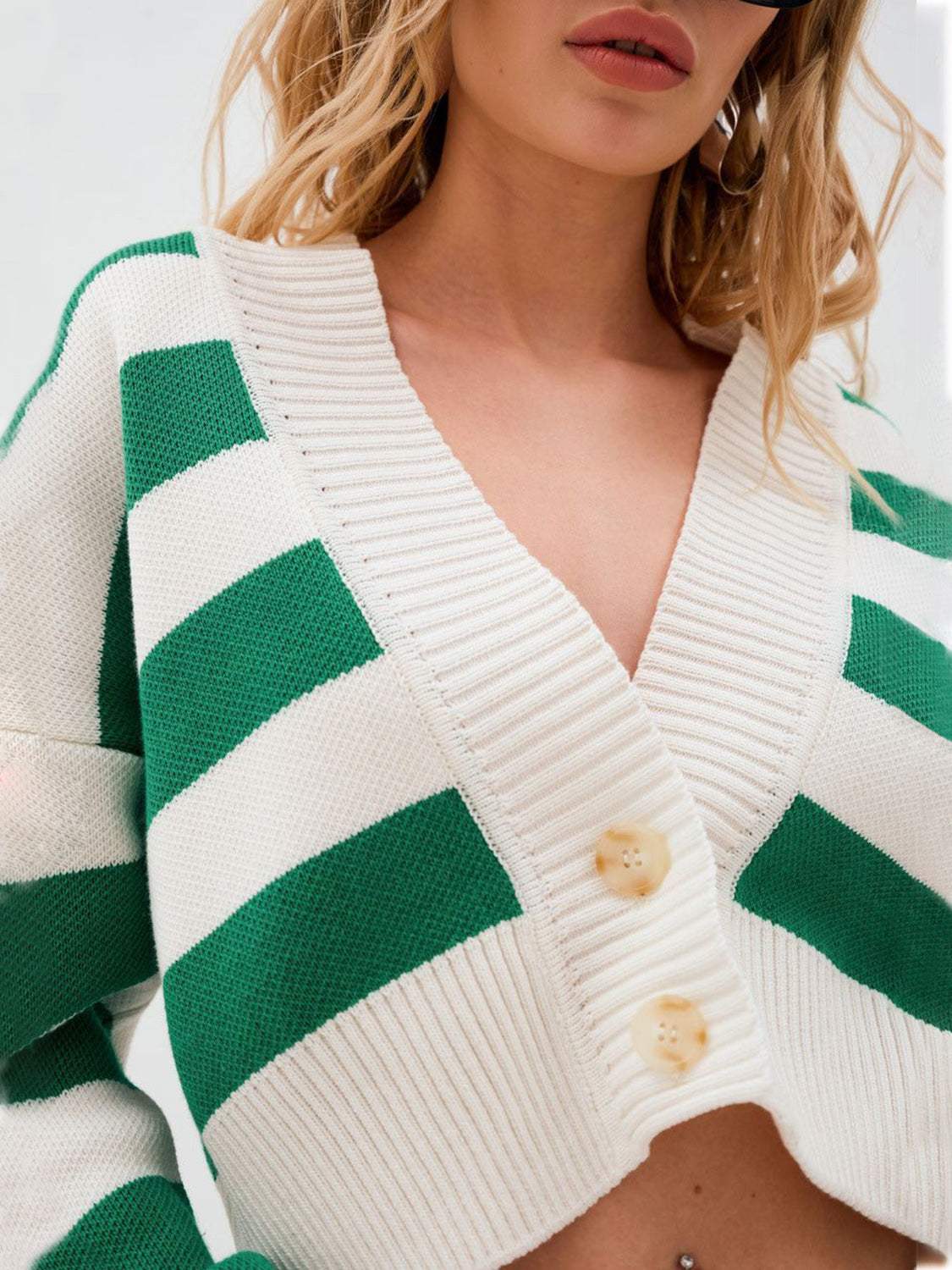 Striped Button Down Drop Shoulder Cardigan - Trendsi - Flyclothing LLC