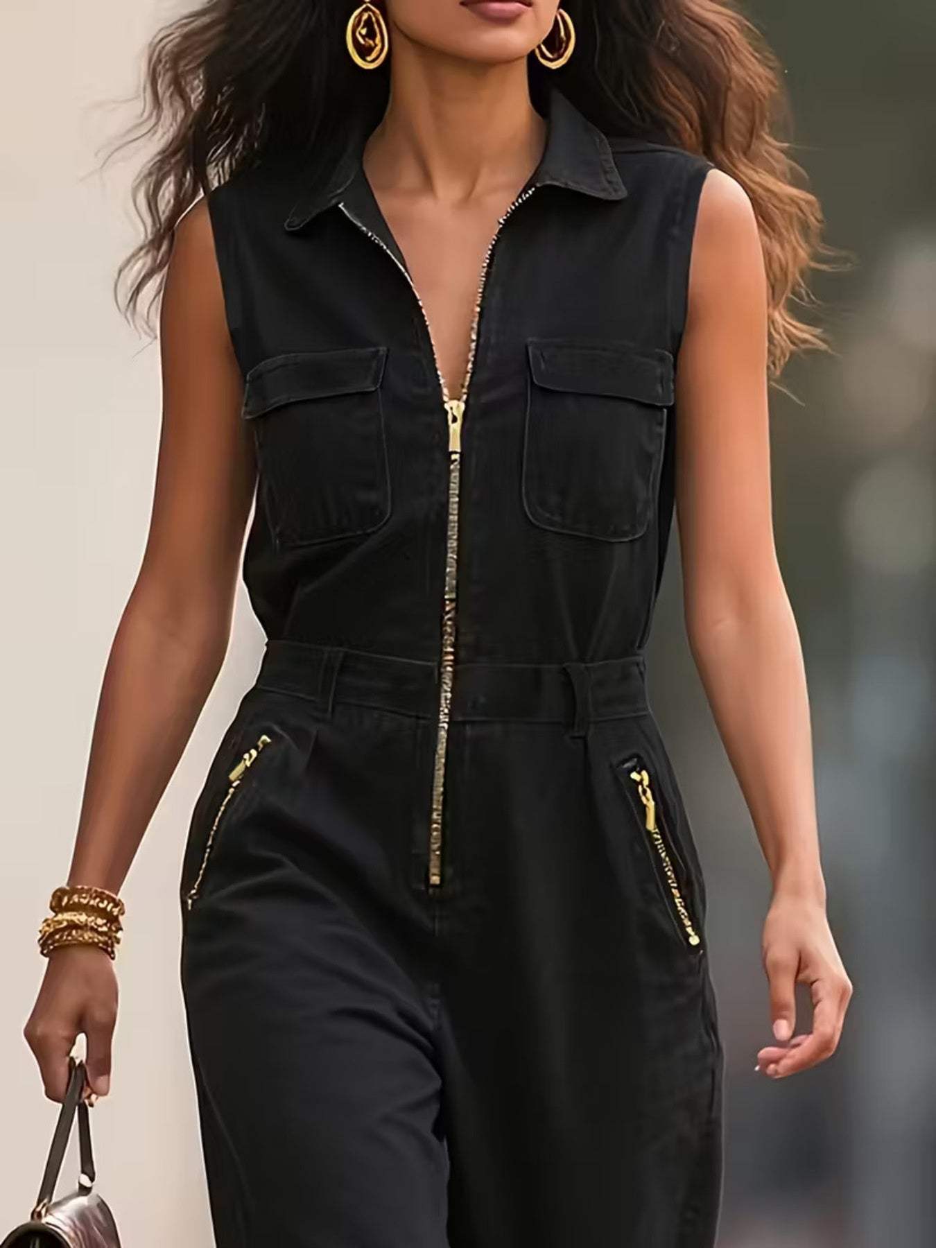 Sleeveless Zip-Up Jumpsuit - Trendsi - Flyclothing LLC