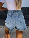 Rhinestone High Rise Denim Shorts - Trendsi