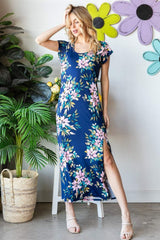 Heimish Full Size Floral Short Sleeve Slit Dress - Trendsi - Flyclothing LLC