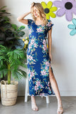 Heimish Full Size Floral Short Sleeve Slit Dress - Trendsi
