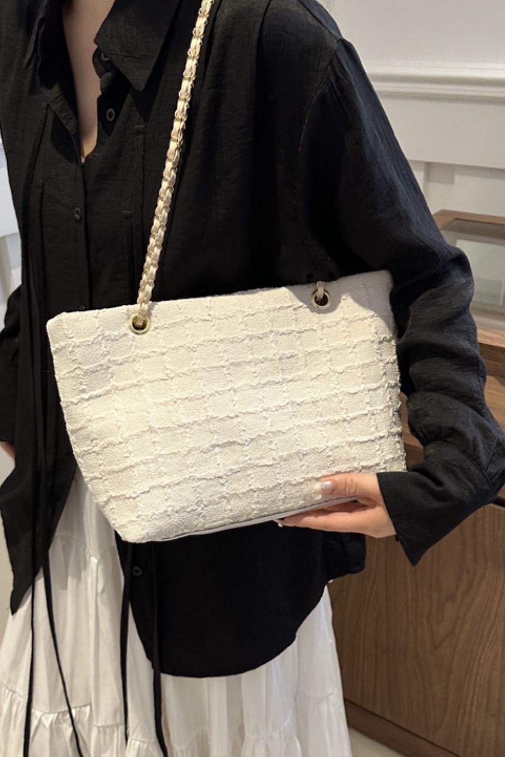Polyester Texture Chain Tote bag - Trendsi - Flyclothing LLC