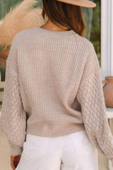 Cable-Knit Round Neck Dropped Shoulder Sweater - Trendsi - Flyclothing LLC