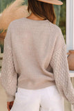 Cable-Knit Round Neck Dropped Shoulder Sweater - Trendsi - Flyclothing LLC