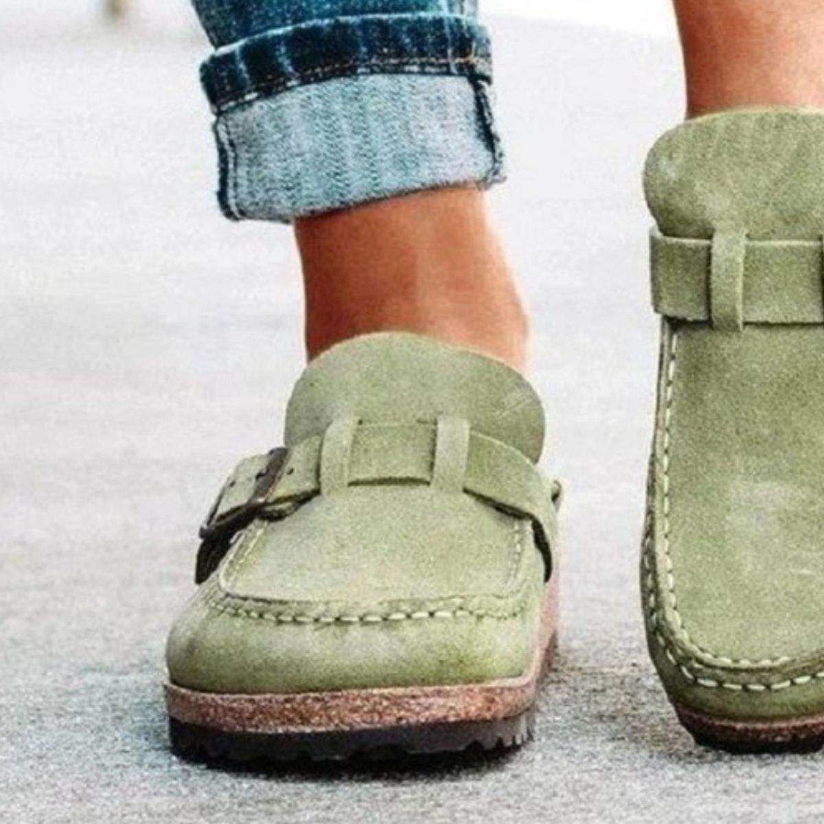 Round Toe Low Heel Buckle Sneakers - Trendsi - Flyclothing LLC