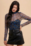 Annie Wear Floral Lettuce Hem Sheer Mesh Top - Trendsi