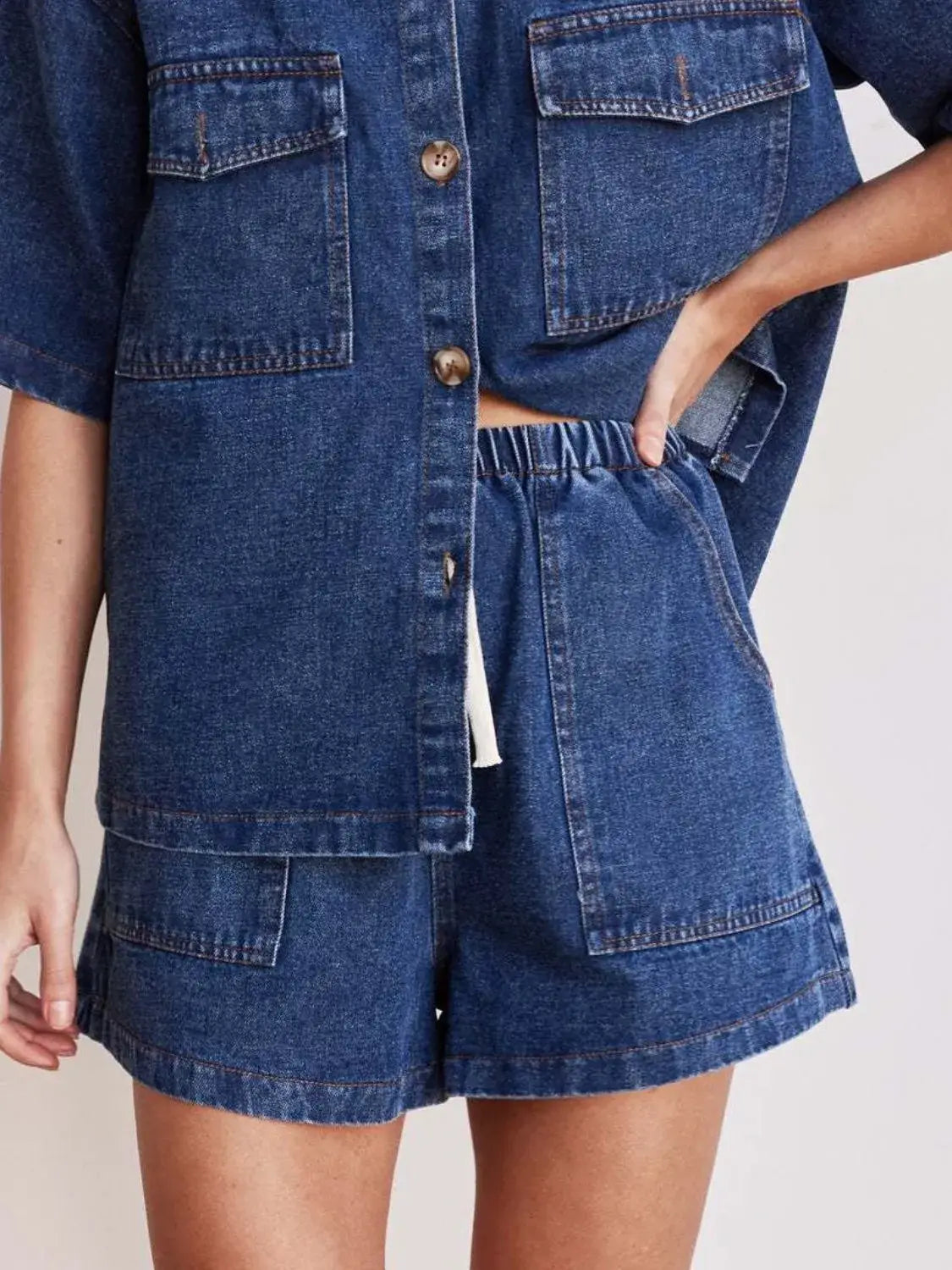 Elastic Waist Denim Shorts - Trendsi - Flyclothing LLC