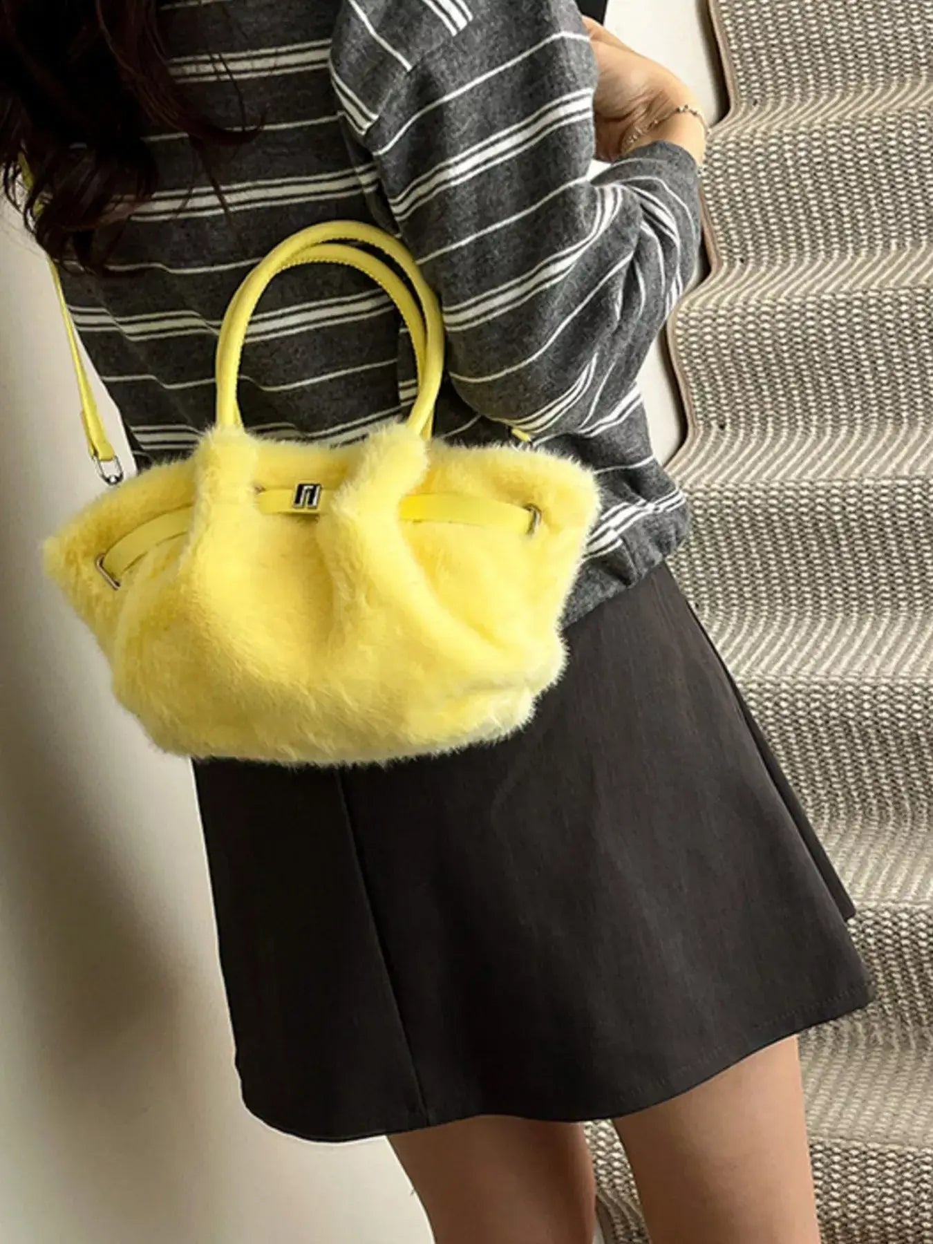 Fluffy Crossbody Bag with Buckle Detail - Trendsi - Flyclothing LLC